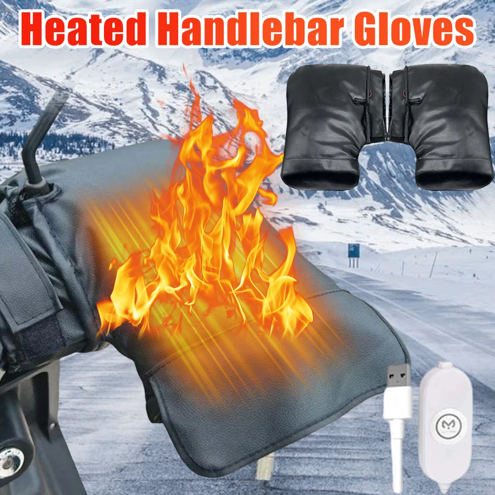 

Motorbike Heated Handle Grip Gloves Waterproof Motorcycle Heating Warm Muffs USB Charging Reflective Snowmobile Bike Accessories