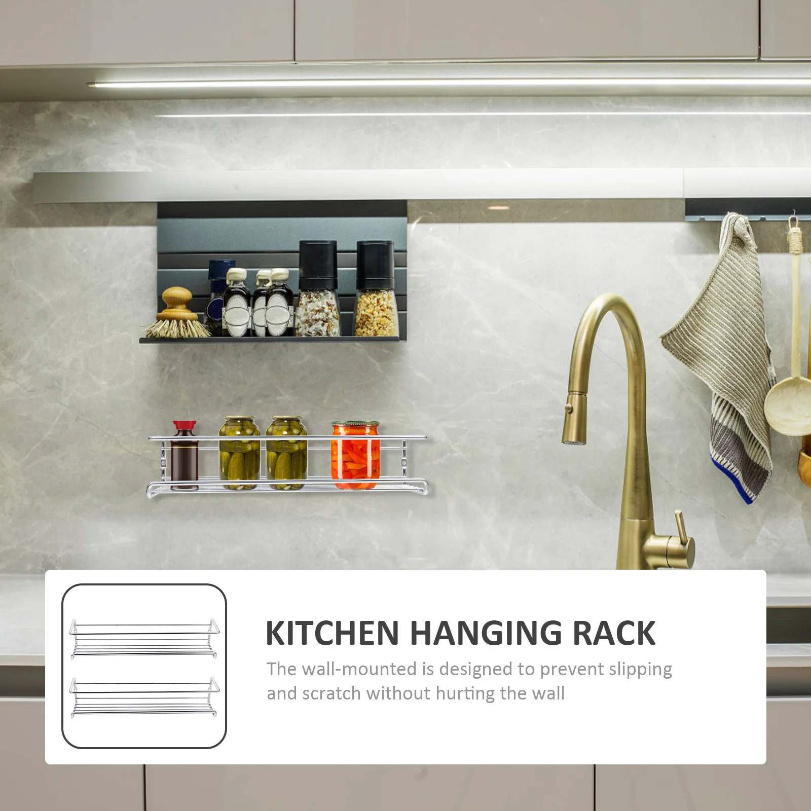 

2 set Kitchen Seasoning Rack Wall-Mounted Spice Organizer Storage Shelf Needed Rust-Proof Condiment Holder For Cabinet
