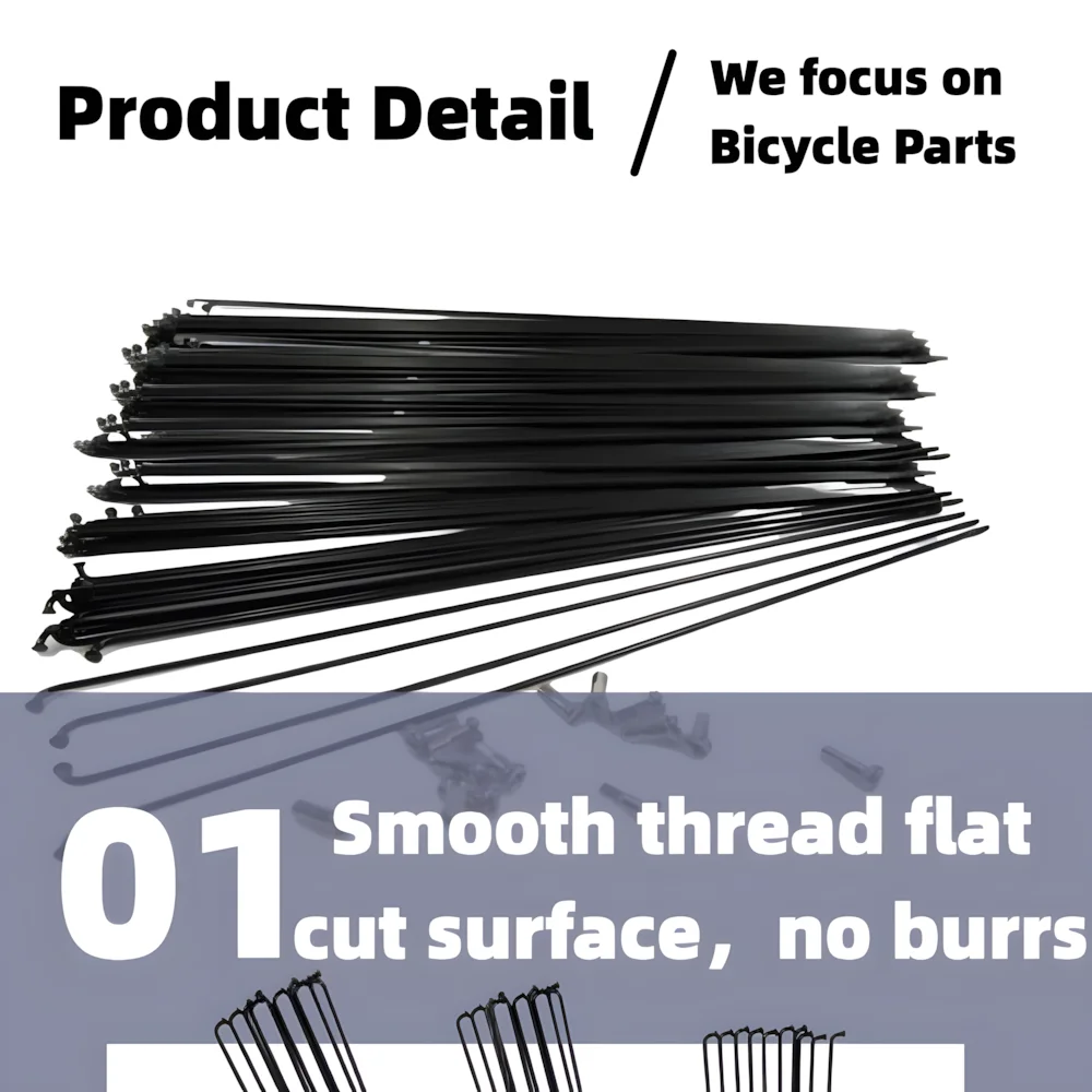 40PCS 14G 171mm-210mm Bicycle Spokes With Nipples Stainless Steel Copper MTB Mountain Bike Black Diameter 2.0MM
