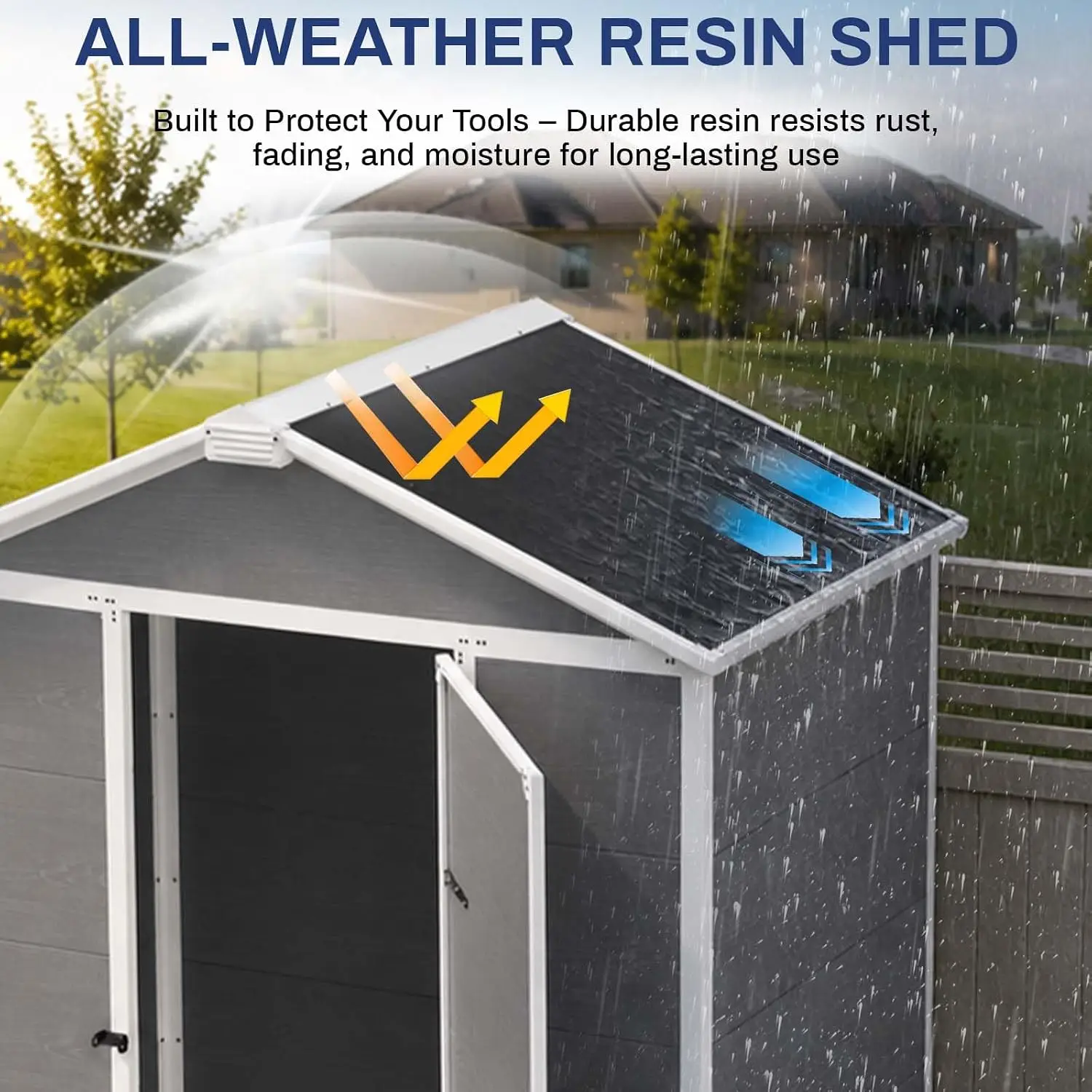 Outdoor Storage Shed 5x3 FT with Floor, Resin Garden Tool Shed, Lockable Door, Window & Vent for Mower & Bike, Gray, Customized