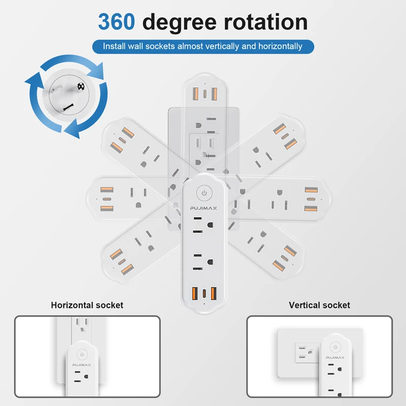 PUJIMAX Smart Extender 6 Outlet 3 gniazda dwa porty USB USB przedłużacz na wtyczkę dla Alexa Home 15A US Standard ﻿