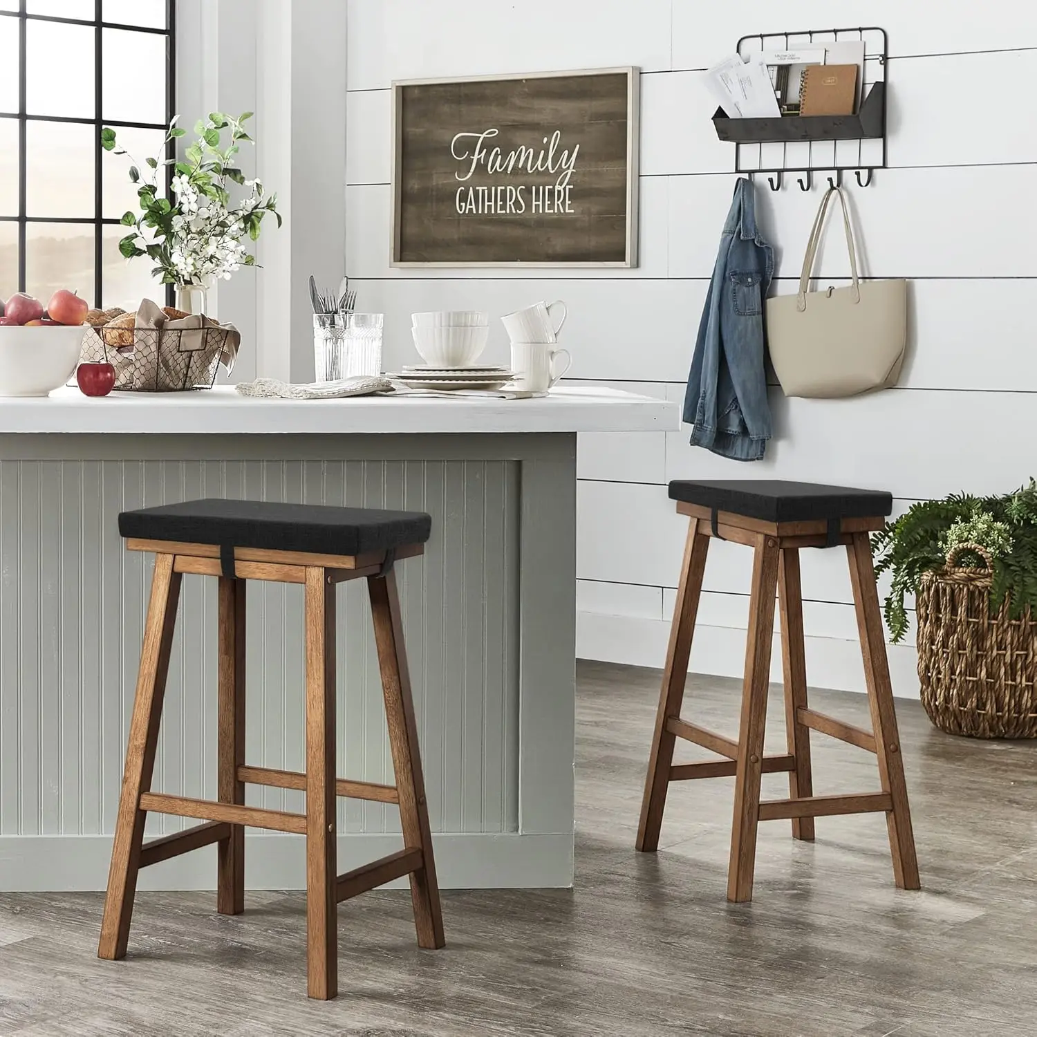 Custom 2 Pieces Saddle Stool Cushion Rectangular Bar Stool Seat Cushion Cover Rectangle with Strap Ties,18x9.5 inches Non-Slip