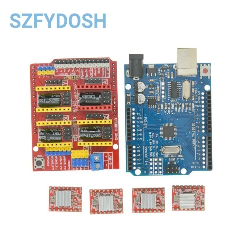 CNC shield v3 engraving machine 3D Printer+ 4pcs A4988 driver expansion board for + with USB cable for UNO R3
