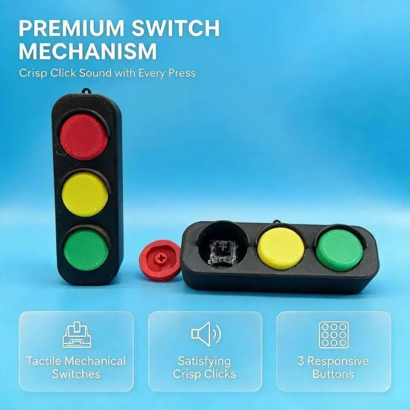 3D Printed Fidget Clicker Keychain Portable Compact Traffic Light Fidget Pleasant Touch Sleek Surface Backpack Charm