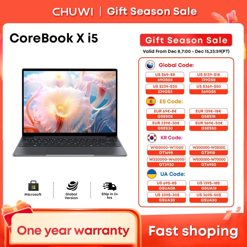 CHUWI CoreBook X Laptop Gaming，Intel i5-12450H，16GB RAM 512GB SSD，14 inch FHD 2160 * 1440,Windows 11 NoteBook PC,1TB SSD Expand