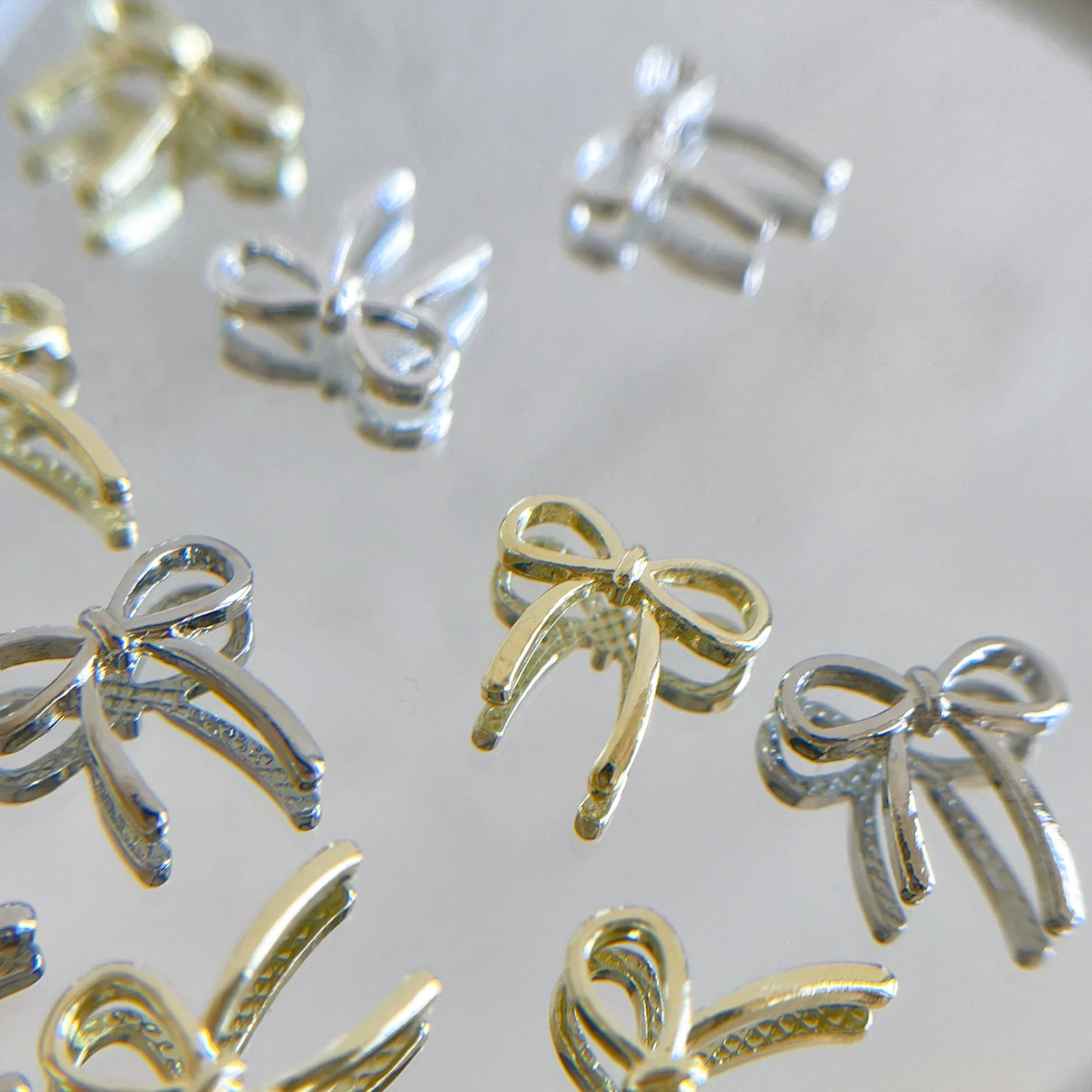 

10pcs Gold Silver Line Mini Bowknot Butterfly Alloy Delicate Ribbon Bow Tie Nail Art Chic Decorations Manicure Nail Accessories