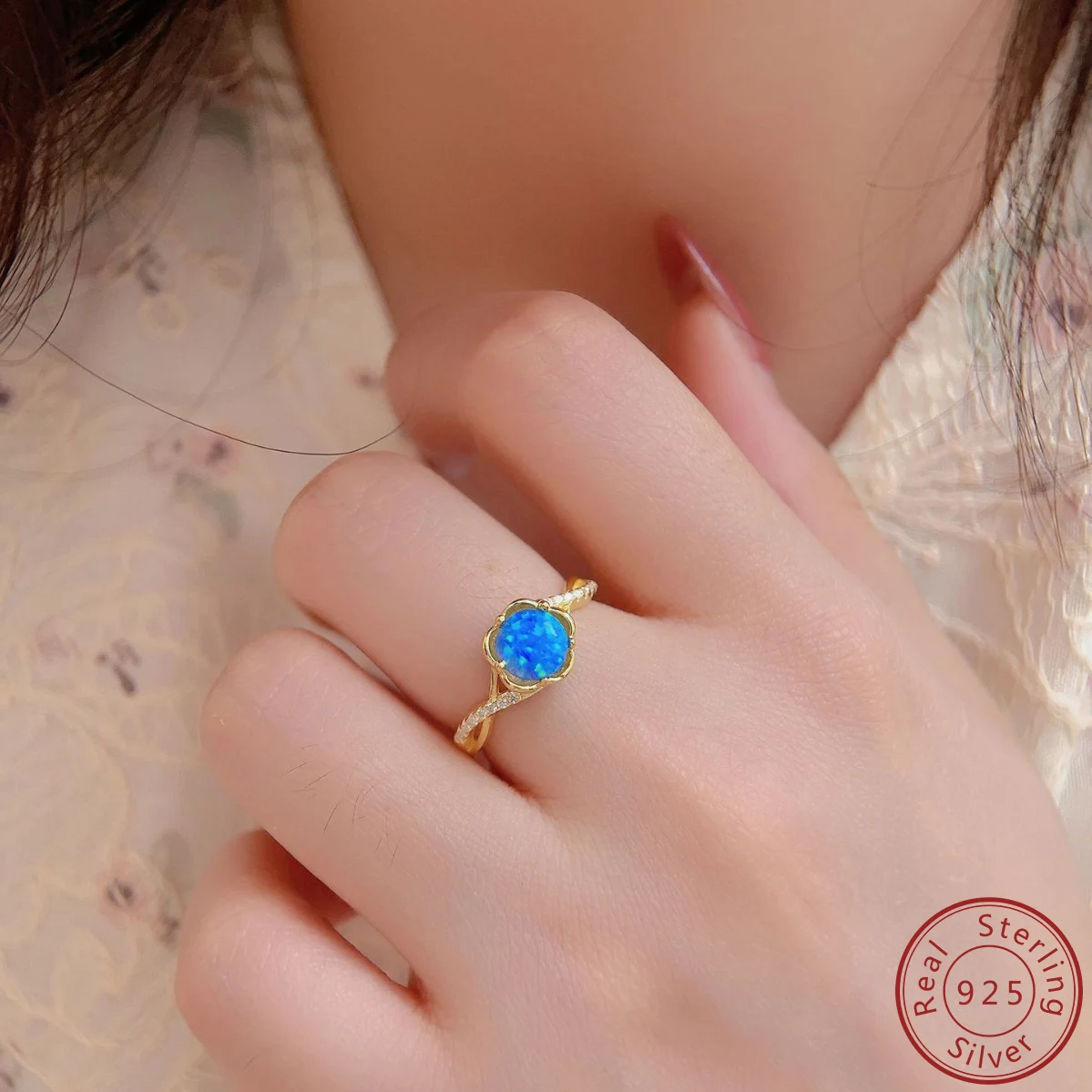 

2025 модное новое кольцо из 100% стерлингового серебра 925 пробы в Европе и Америке с инкрустацией цирконом, синее кольцо Aobao, модное женское кольцо высокого качества