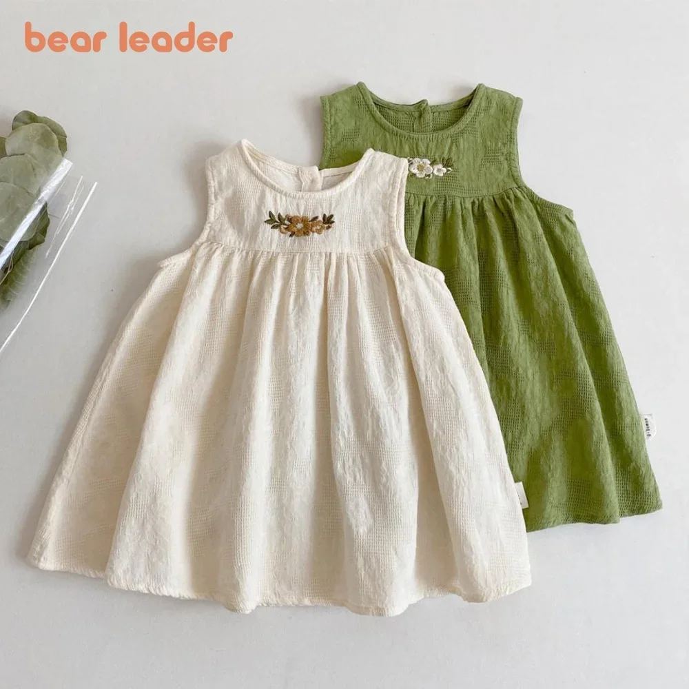 Bear Leader 2023 New Summer Girl\'s Casual Dress Flower Embroidered Sleeveless Vest Dress For 1-5 Years Old Children\'s Clothing