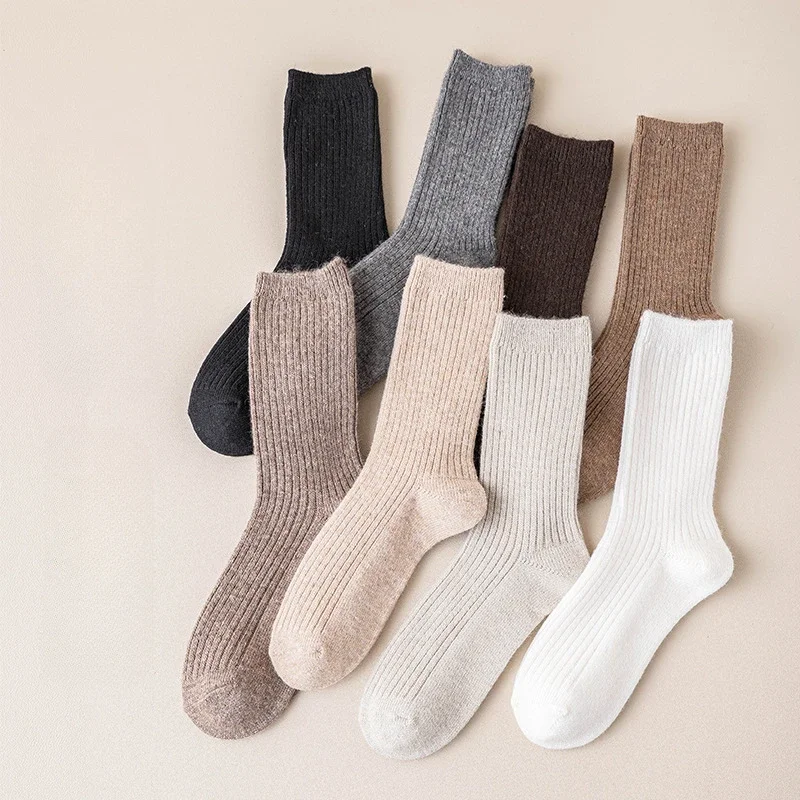 1pair Stacking Socks Wool Socks Women Winter Tube Socks Double Needle Thickened Warm and Velvet Socks