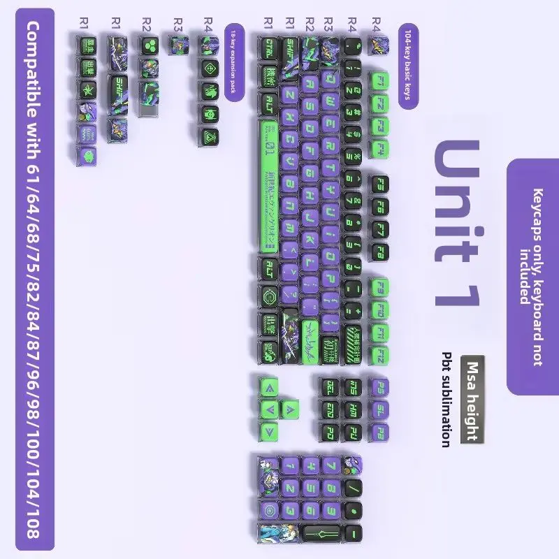 

PBT термосублимационная крышка для клавиш EVA-01, четырехсторонняя прозрачная термосублимационная крышка для клавиш, механическая клавиатура, колпачок для ключей, подарок в стиле аниме