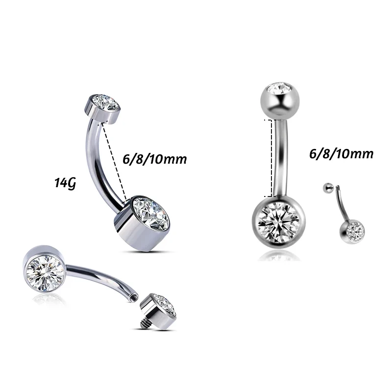 16G 3A CZ Gem for Belly Navel Piercing Ring Body Jewelry Implant Grade Titanium ASTM F136 Internal Thread Belly Button Ring