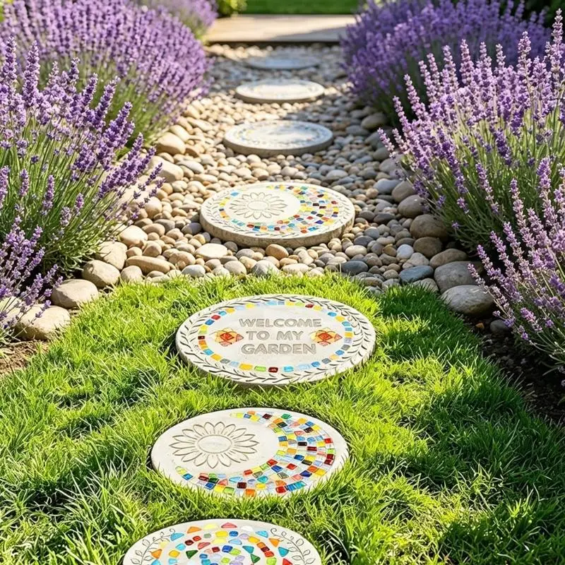 QX2E Creating Your Own Garden Stepping Stone Mold Set For Outdoor Walkway Paths Courtyards DIY Project Flower Bed Design With