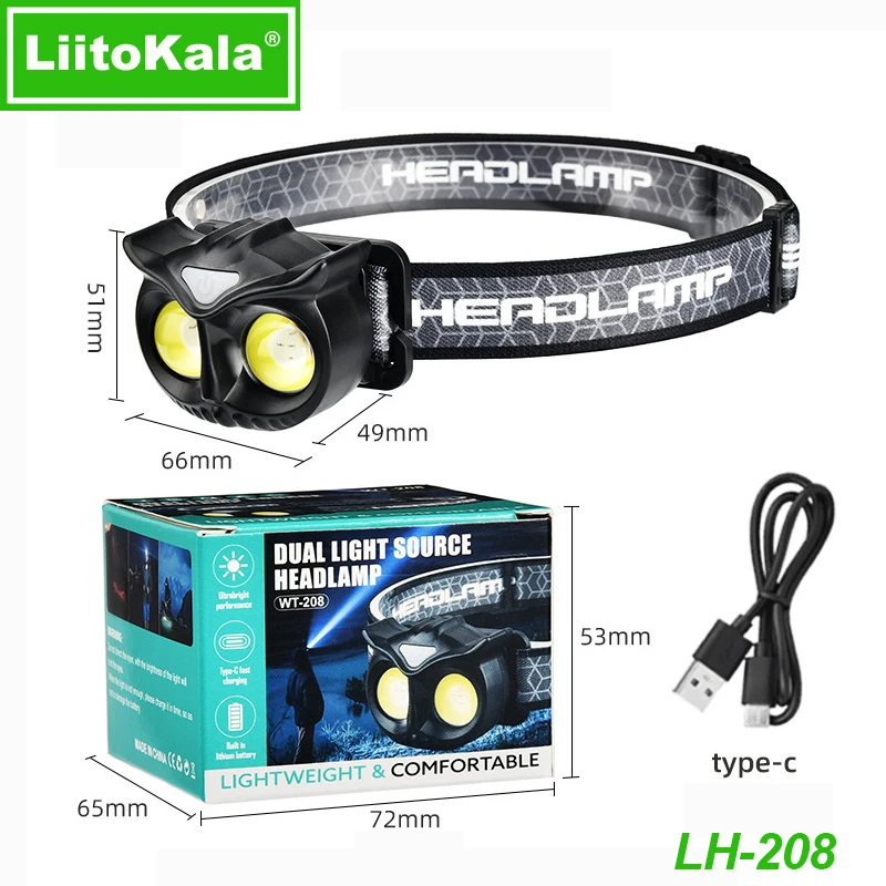 LiitoKala-Small Owl Headlamp, LH-208 209, Can Place 1.2V, 1.5V, AAA Outdoor Climbing Mountain Head Wearing Lamp