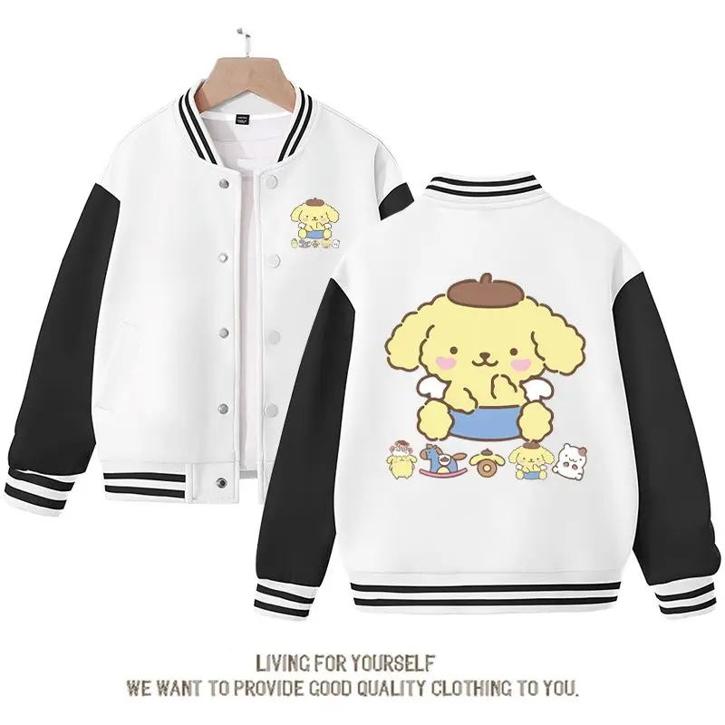 New Kawaii Sanrios Anime Pompompurin Cinnamoroll Kuromi Children Baseball Clothes Autumn Kids Jacket Boys Girls Sportswear Coats