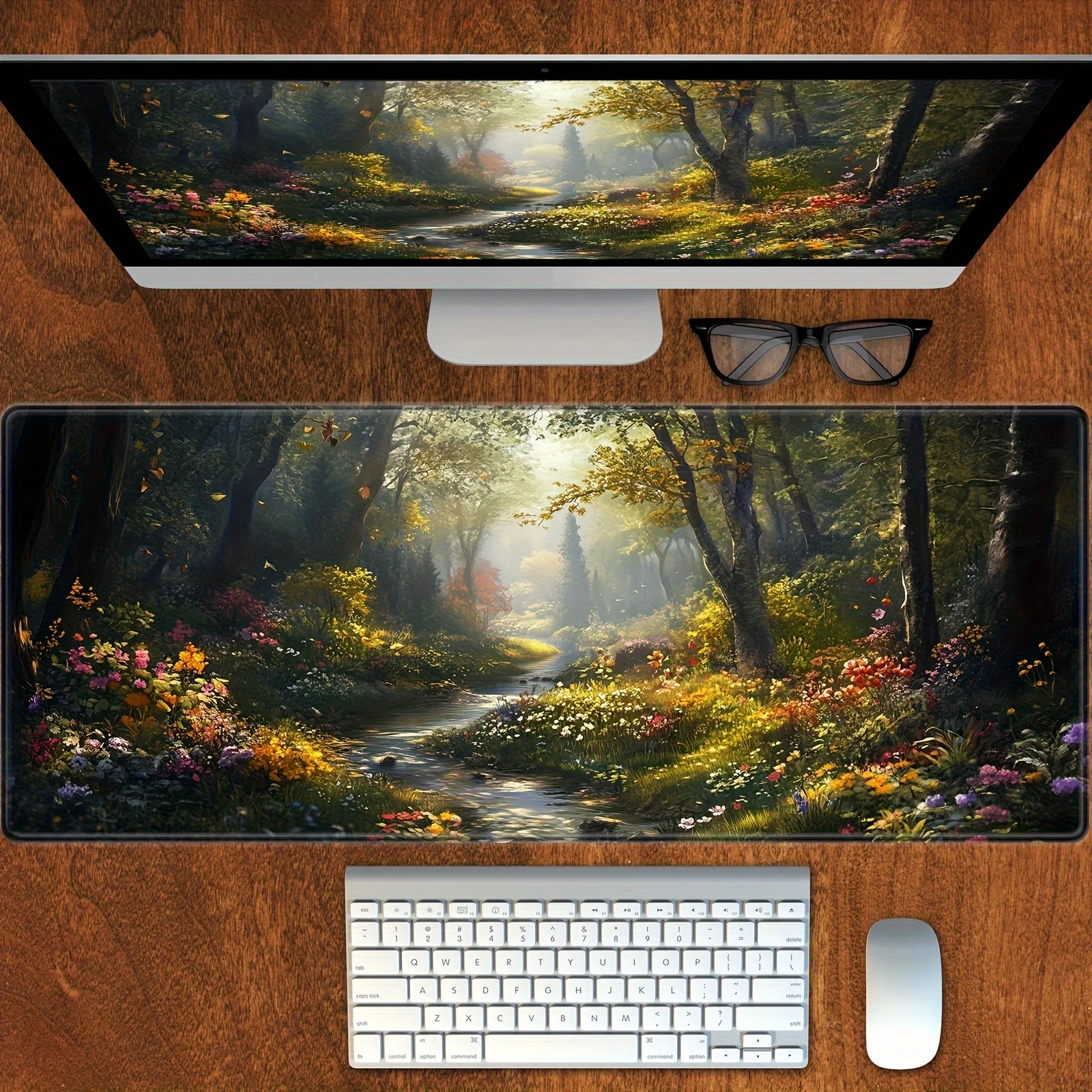 Enchanted Forest Stream Extra Large Gaming Mouse Pad Non-Slip Rubber Desk Mat for Office Computer