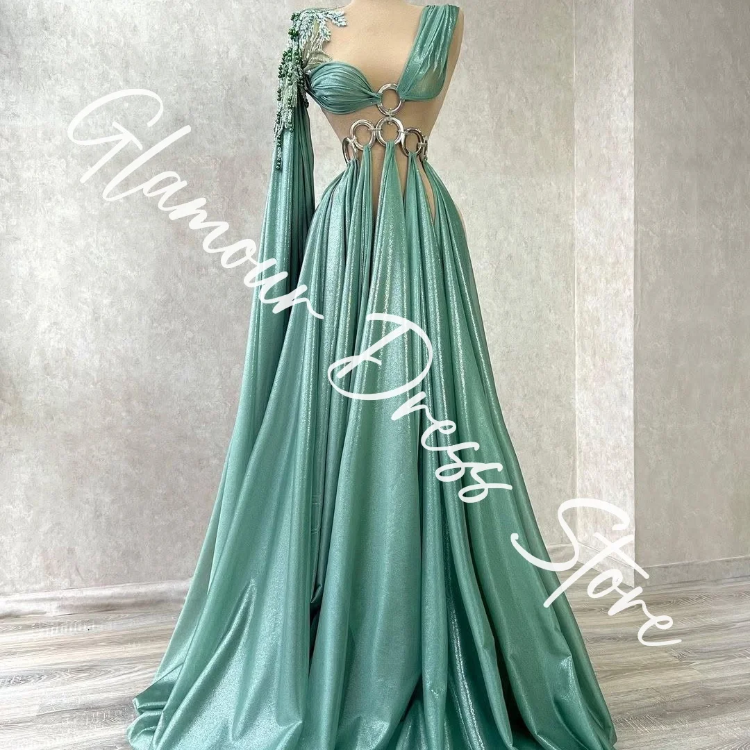 Customized Exquisite Satin A-Line Cap Sleeve Beading Evening Dresses Crew Neck Sleeveless Watteau Train Homecoming Dre