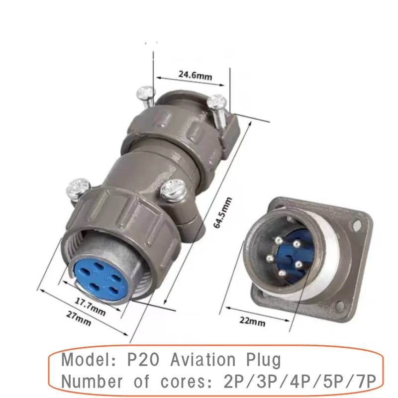 Military Aviation Plug Socket P20 Opening 20MM Circular Connector P20K2Q P20K3Q P20K6Q 2P/3P/4P/5P/7P