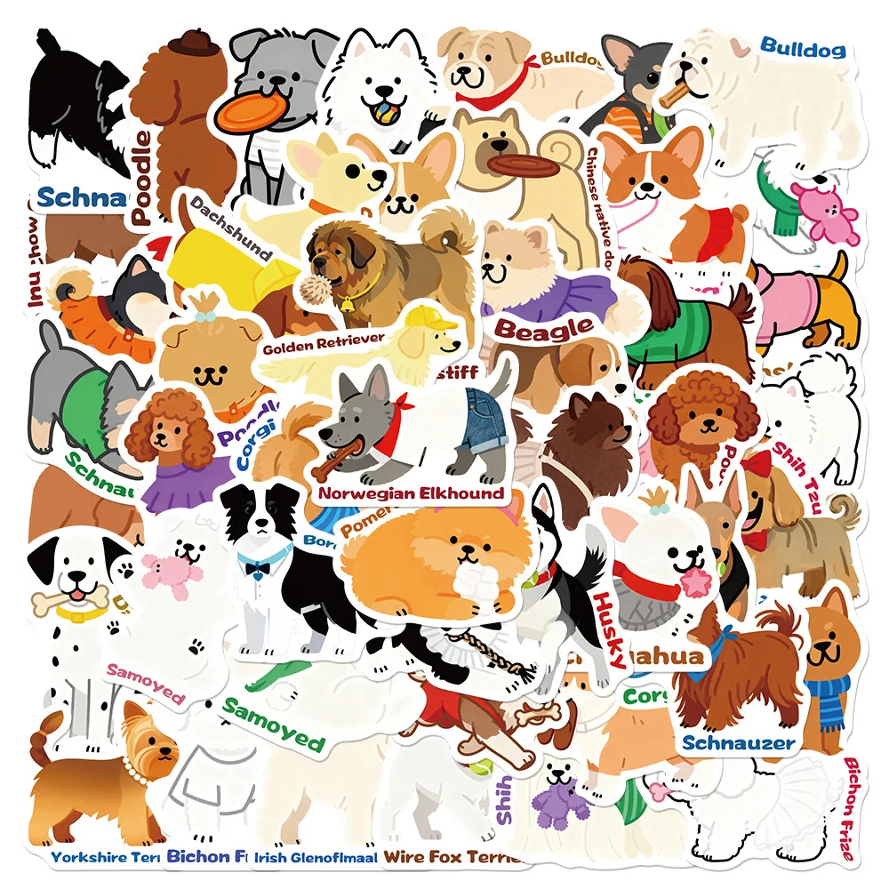 50Pcs Cartoon Cute Dog Series  Stickers  Decals For Phone Laptop Suitcase Notebook Skateboard Waterproof Stickers