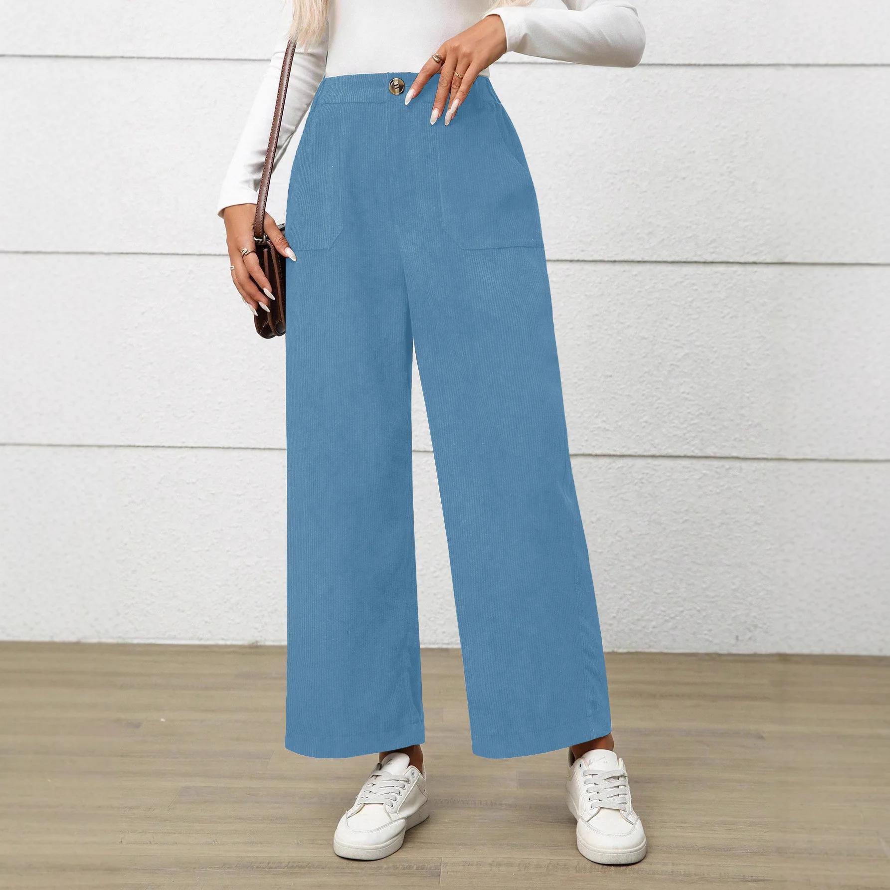 Fashionable Corduroy Casual Pants Women's Independent Station Style Cross-Border Autumn 2025 Straight Leg Elastic Waist