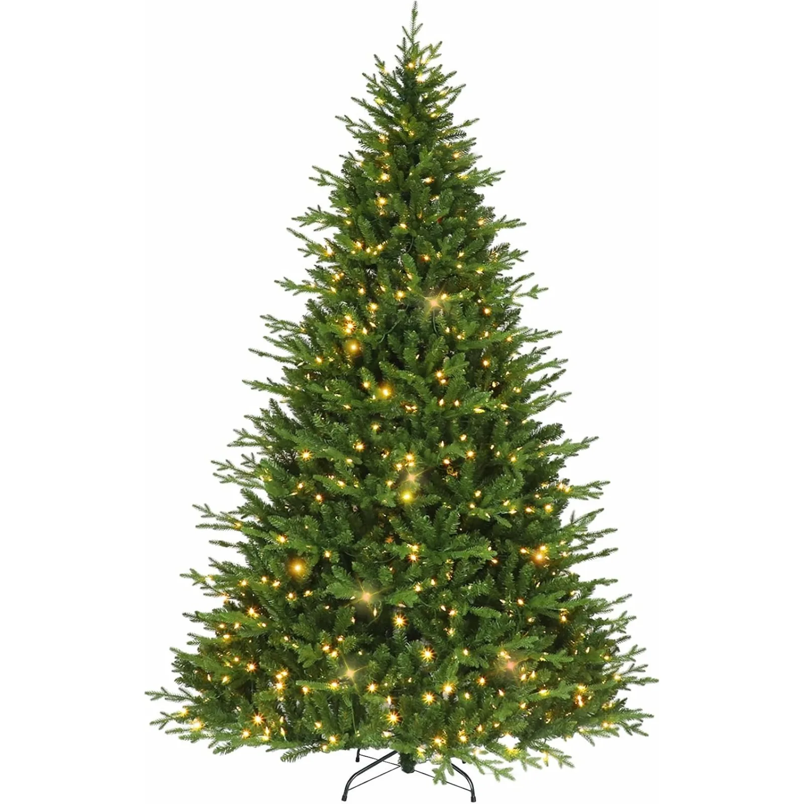 US 7.5 ft Prelit Artificial Christmas Tree, 2806 PE&PVC Branch Tips, 500 Warm White LED Lights, Metal Stand and Hinged