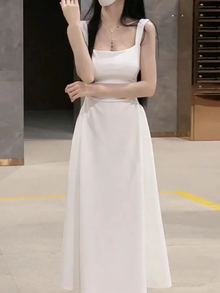 

Summer Women Vintage Casual Midi Party Dress Strapless Elegant One Pieces Birthday Prom Vestidos Female Chic Black Robe Clothes