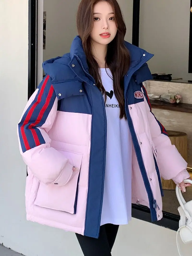 2023 Oversized Down Cotton Coat Women Korean Winter Jacket Warm Casual Hooded Parkas Patchwork Puffer Thick Snow Wear Outwear