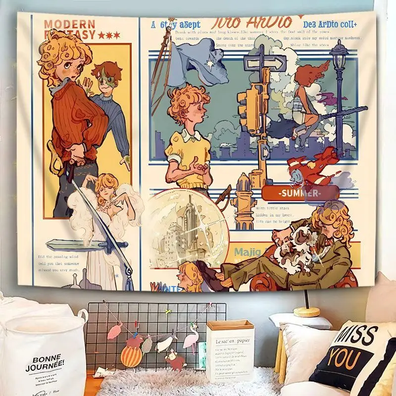 VIKAMA Vintage Little Prince Comic Wall Tapestry Retro Illustration Home Decor Modern Style Soft Durable Cozy Aesthetic Gift