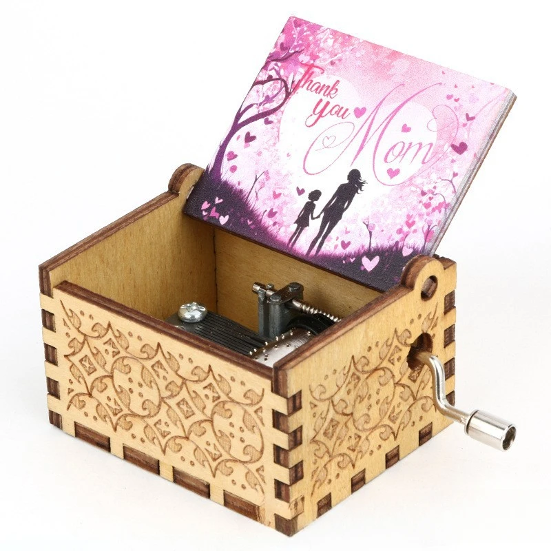 

Music box wooden hand crank retro music box engraving holiday gift for mother plot gift jurassic park