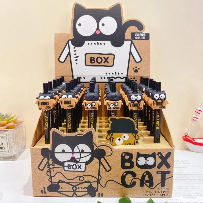 36pcs/lot Creative Box Cat Press Gel Pen Cute 0.5mm Black Ink Signature Pens Office School Supplies