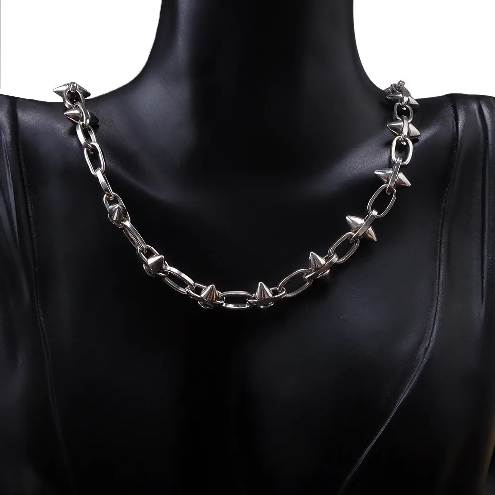 Punk Retro Silver Rivet Twisted Chain Necklaces Bracelet Fade Irregular Knot Splicing Collars Cool Rock Punk Jewelry Gifts