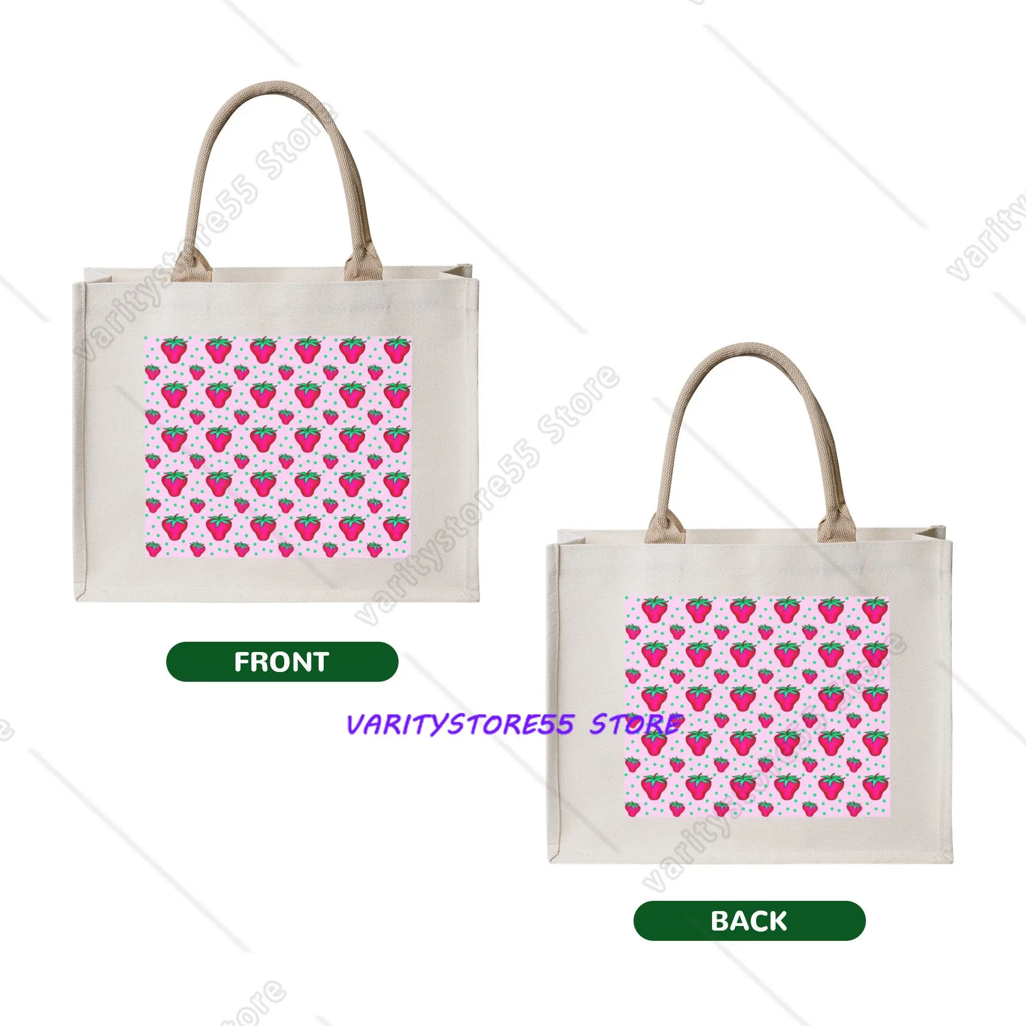 Custom Checkered Fruit  Strawberry  Shopping Bag Women Portable Large Capacity Grocery Green Spot  Shopper Tote Bags