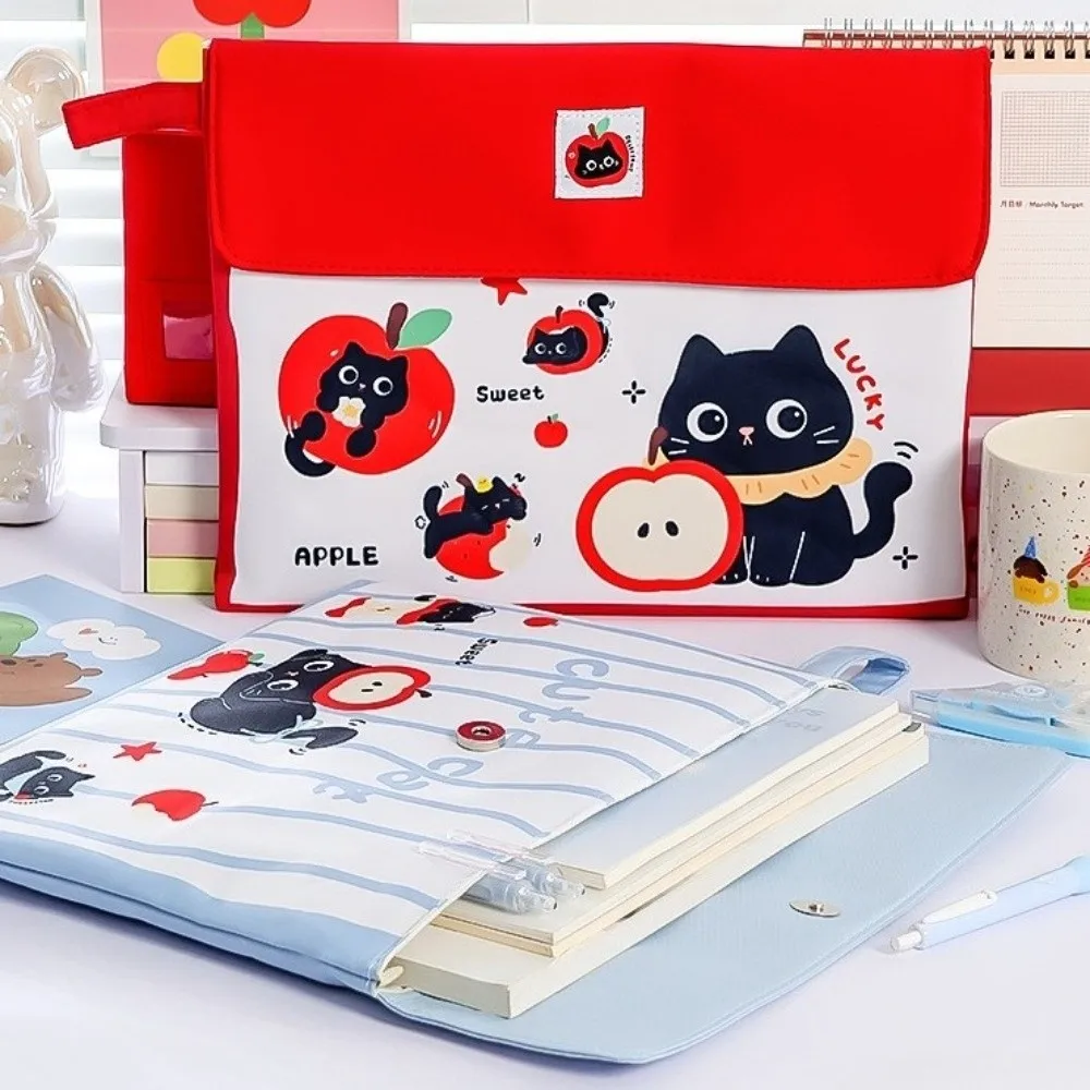 Multi-functional Cute Cat File Folder Portable Large Capacity Handheld Document Organizer Dustproof Thickened