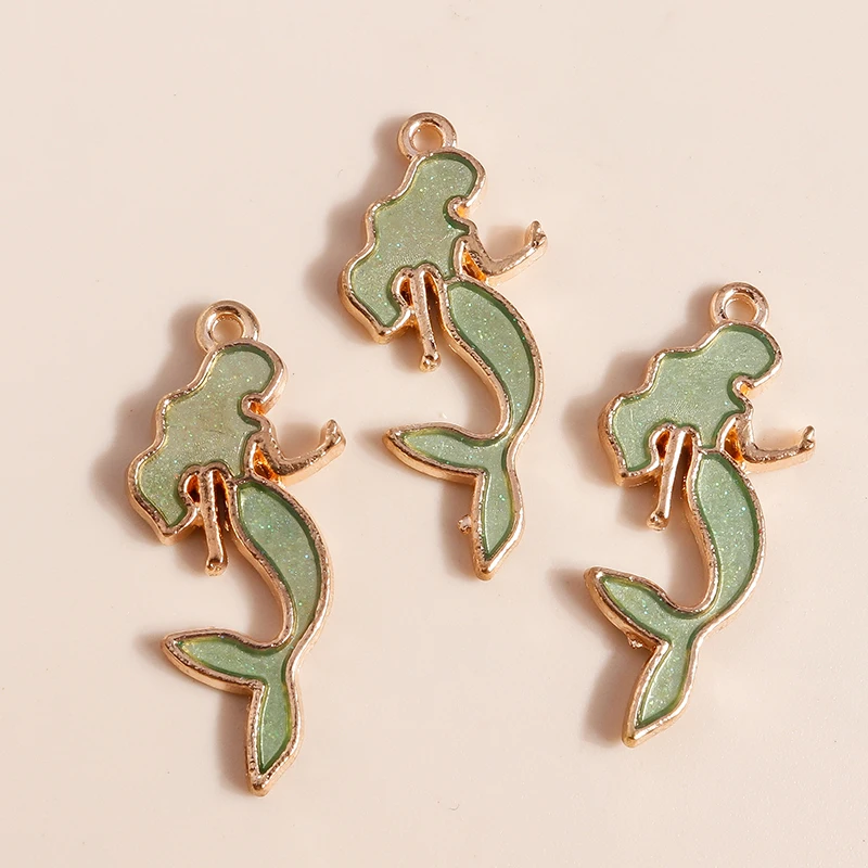 10pcs Mixed Cute Animal Charms Green Enamel Butterfly Dinosaur Fish Shell Frog Pendants for Diy Earrings Necklace Jewelry Making