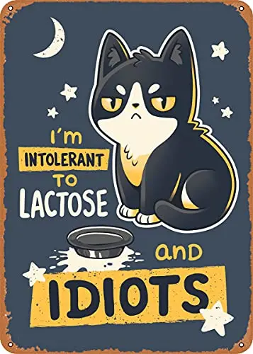 Lactose Intolerant Kitten Vintage Look Metal Sign Patent Art Prints Retro Gift 8x12 Inch