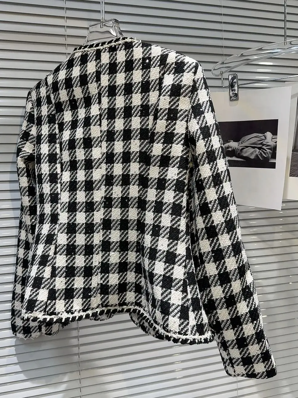 HIGH STREET Newest 2024 Designer Runway Suit Set Women\'s Black White Checkered Large Bow Short Jacket Ruffle Mini Skirt Suit