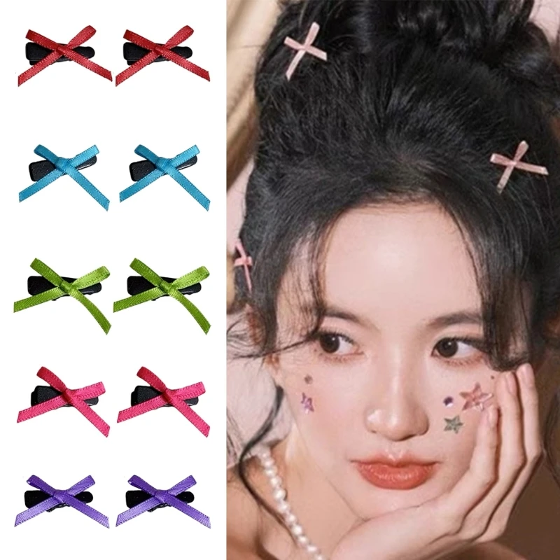 Ribbon Mini Bowknot Hair Clip Ponytail Girls Teens Hairpins Lovely Hair Clip