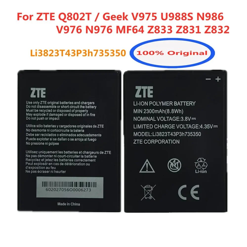 

Original Li3823T43P3h735350 Battery For ZTE Q802T Geek V975 U988S N986 V976 N976 MF64 Z833 Z831 Z832 Phone Bateria Fast Shipping