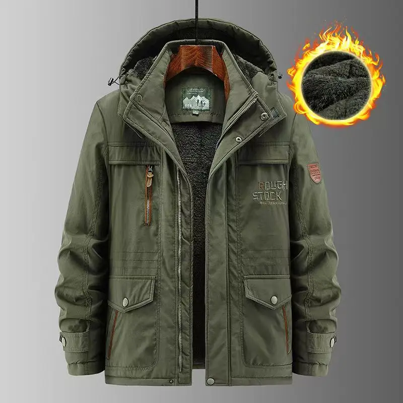 

Parkas 2024 Casual Winter Cargo Thick Jacket Men's Windbreak Warm Padded Plus Velvet Overcoat Fashion Outerwear Coat OverSize