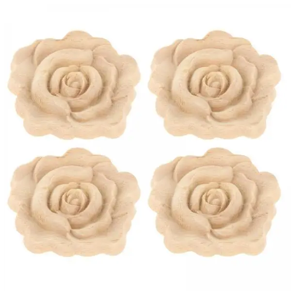 Carved Wooden Flower Applique Decal Onlay Woodcraft Slice Ornament Unpainted Molding for Bed Door Cupboard Home Décor