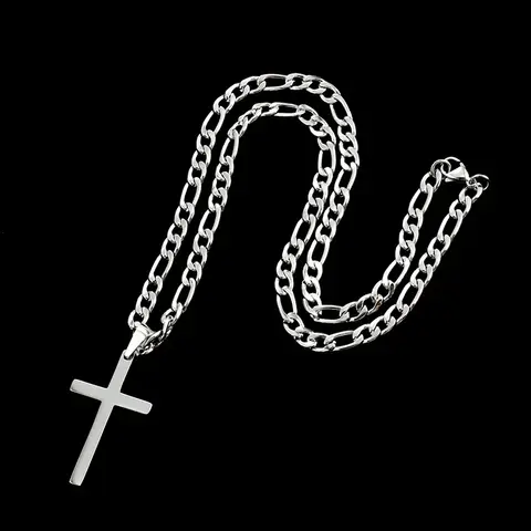 316L Edelstahl Figaro Kette Halskette für Männer Frauen Gold/Silber Farbe Kreuz Anhänger Wasserdichte Halsketten Mode Schmuck
