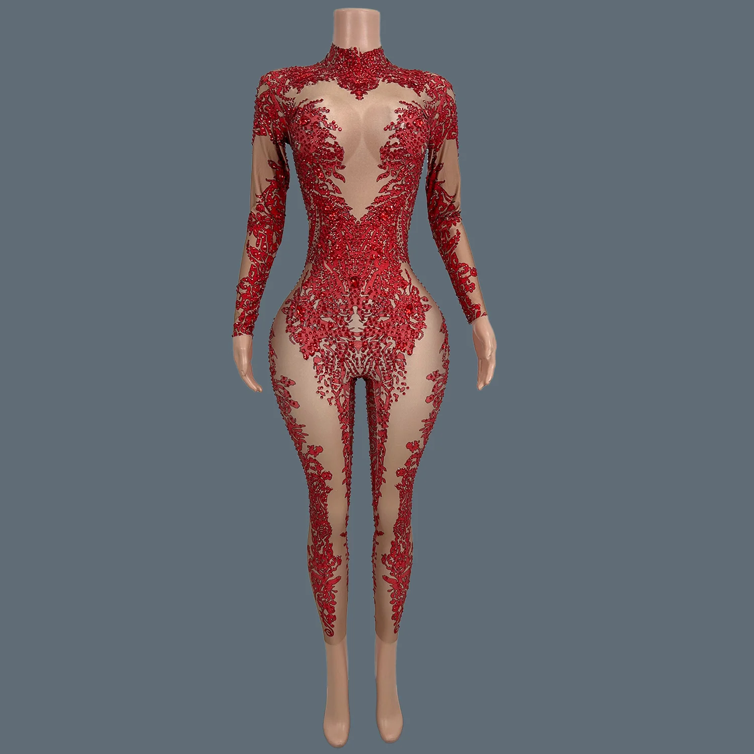 Xiaotaohong – combinaison élastique en Spandex imprimé strass scintillant, moulante, pour boîte de nuit, fête, spectacle, Costume de danse, vêtements slim