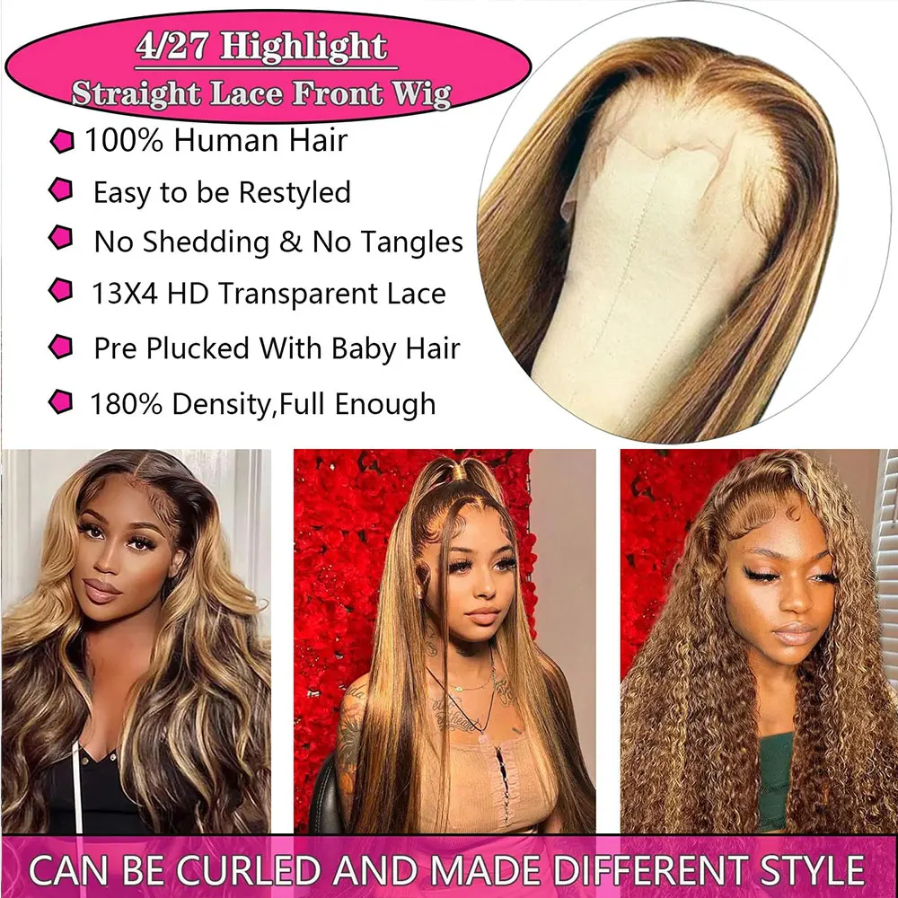 13x4 مستقيم يسلط الضوء على أومبير الدانتيل الجبهة الباروكات الشعر غلويليس شعر مستعار شعر الإنسان 4/27 الملونة العسل شقراء HD الدانتيل الباروكات الأمامية