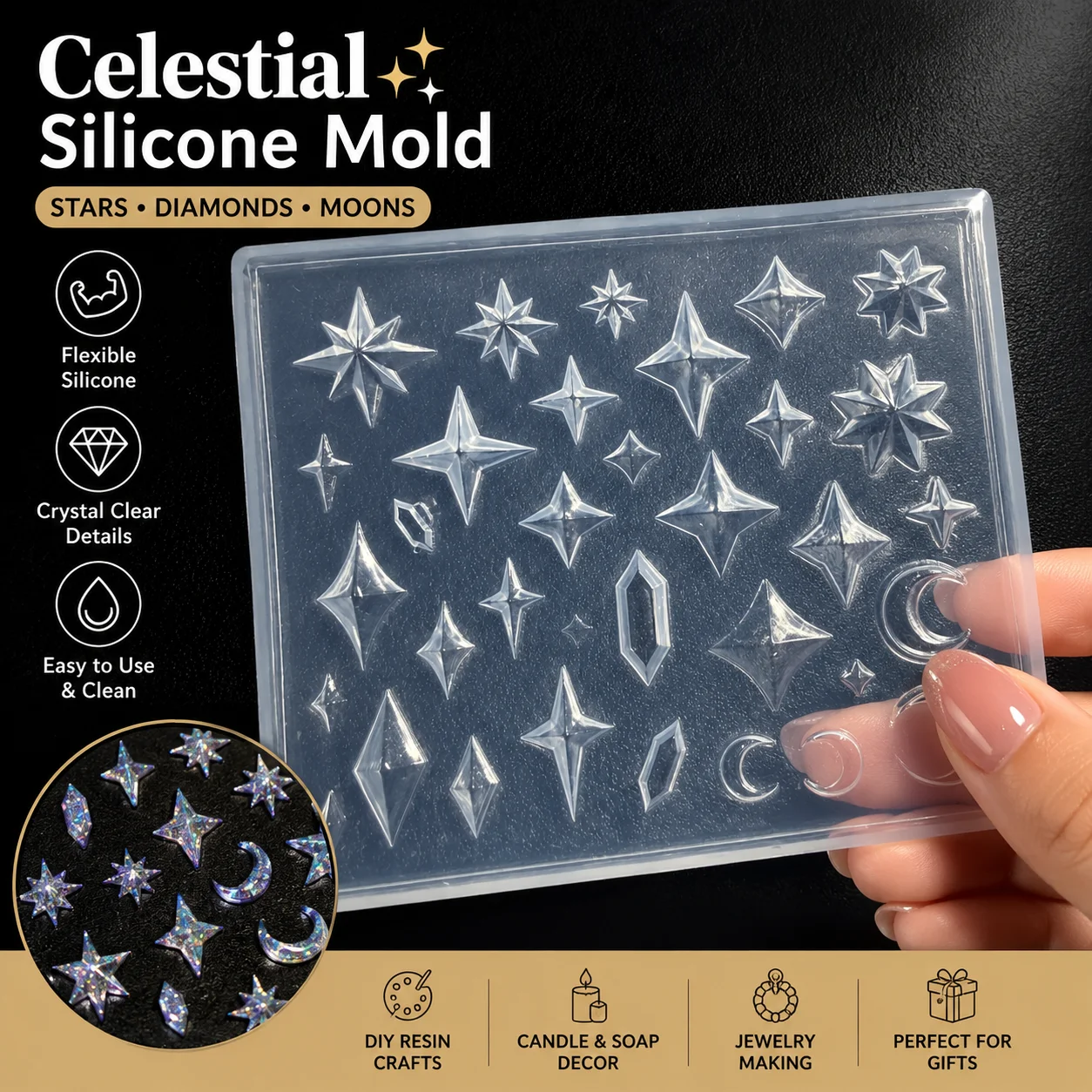 Resin Art Template - Celestial Star Moon Diamond Silicone Mold