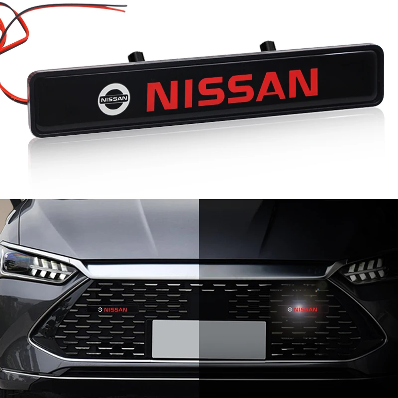 Car Front Hood Grille Emblem LED Light Grill Decorative Lights For Nissan Qashqai X J10 Trail Tiida Juke Teana Pulsar Altima