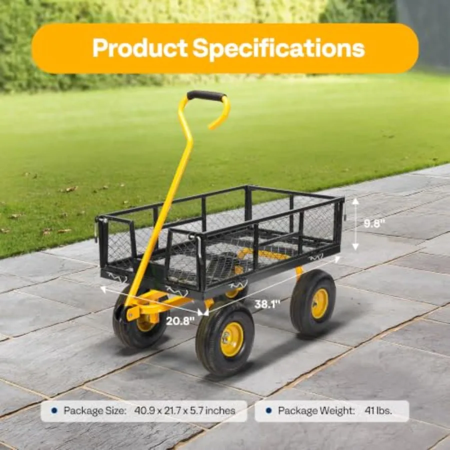 Garden utility wagon for outdoor use, steel mesh construction, black color, 880 lbs capacity and 4.5 cu ft volume