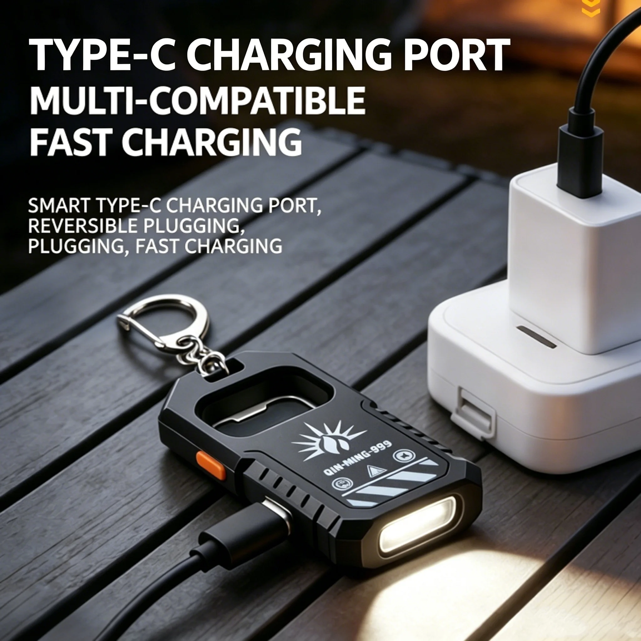 Powerful Mini LED Keychain Flashlight USB C Rechargeable Hanging Work Light Keyring Camping Walking Pocket Lamp Bottle Opener
