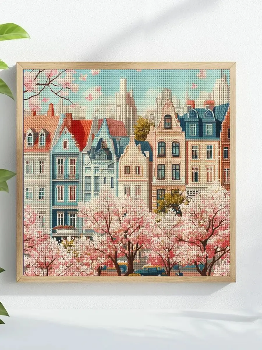 1 Stück 40x40 cm/15,74 Zoll Stadt-Motiv Kreuzstich-Set DIY-Kit 11CT/14CT DIY-Stickerei-Set DIY-Kreuzstich-Set Wandbild – Detail 1