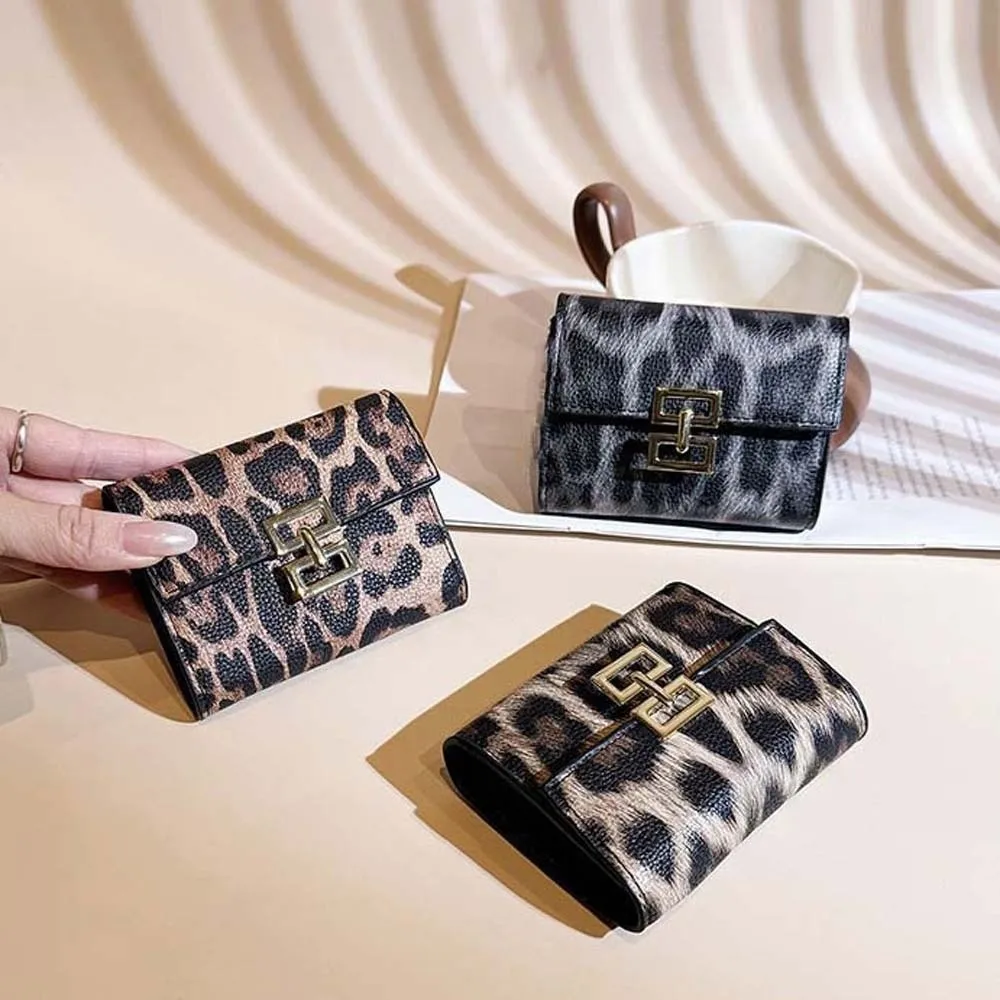 Универсальный портативный кошелек с леопардовым принтом, текстурированный мини-короткий квадратный кошелек с несколькими картами, ретро-сумка для карт из искусственной кожи для покупок