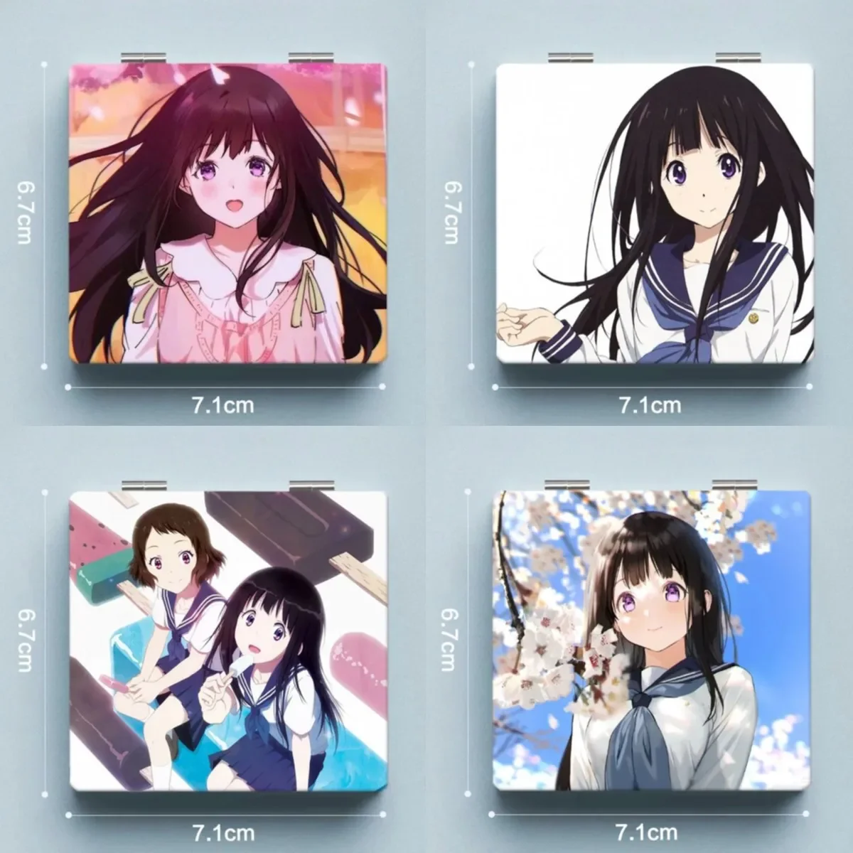 7x6cm, Hyouka, faltbarer doppelseitiger Schminkspiegel, tragbare Reise, Mini-Kompakttasche, Anime-süße Mädchen-Kinder, Vergrößerung, quadratisch