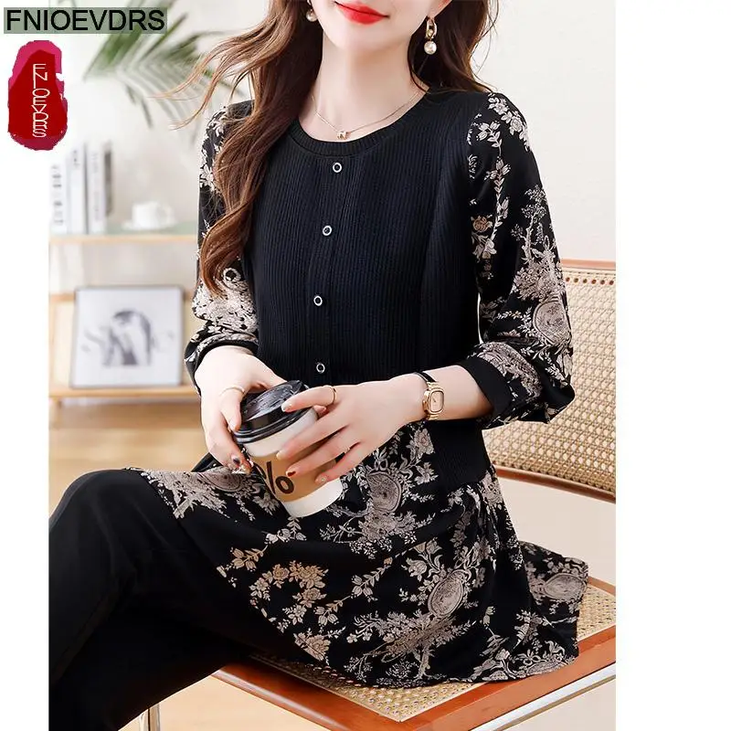 Loose Clothes Women 2024 Autumn Long Elegant Office Lady Floral Shirts Casual Retro Vintage Ruffles Tunic Peplum Tops Blouses